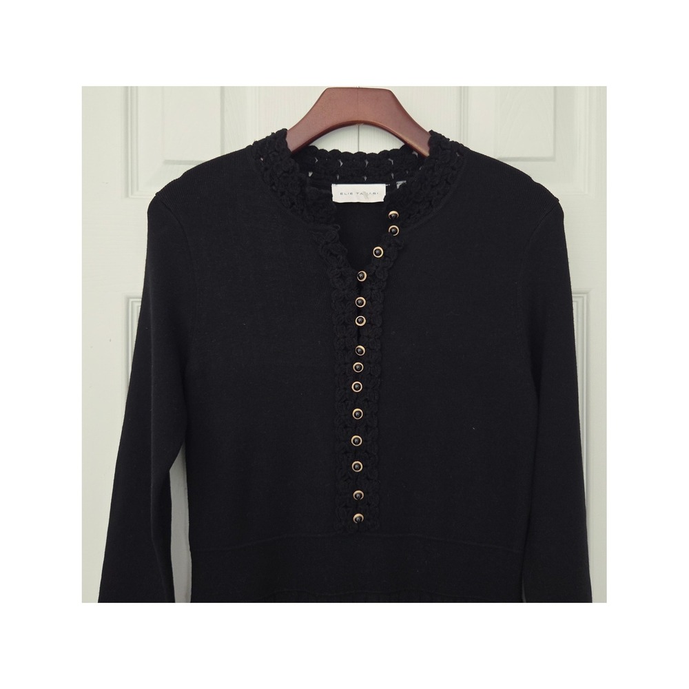 Elie Tahari The Erika Sweater Dress Knit Pleated Womens M Black NWOT $325 - Picture 2 of 8